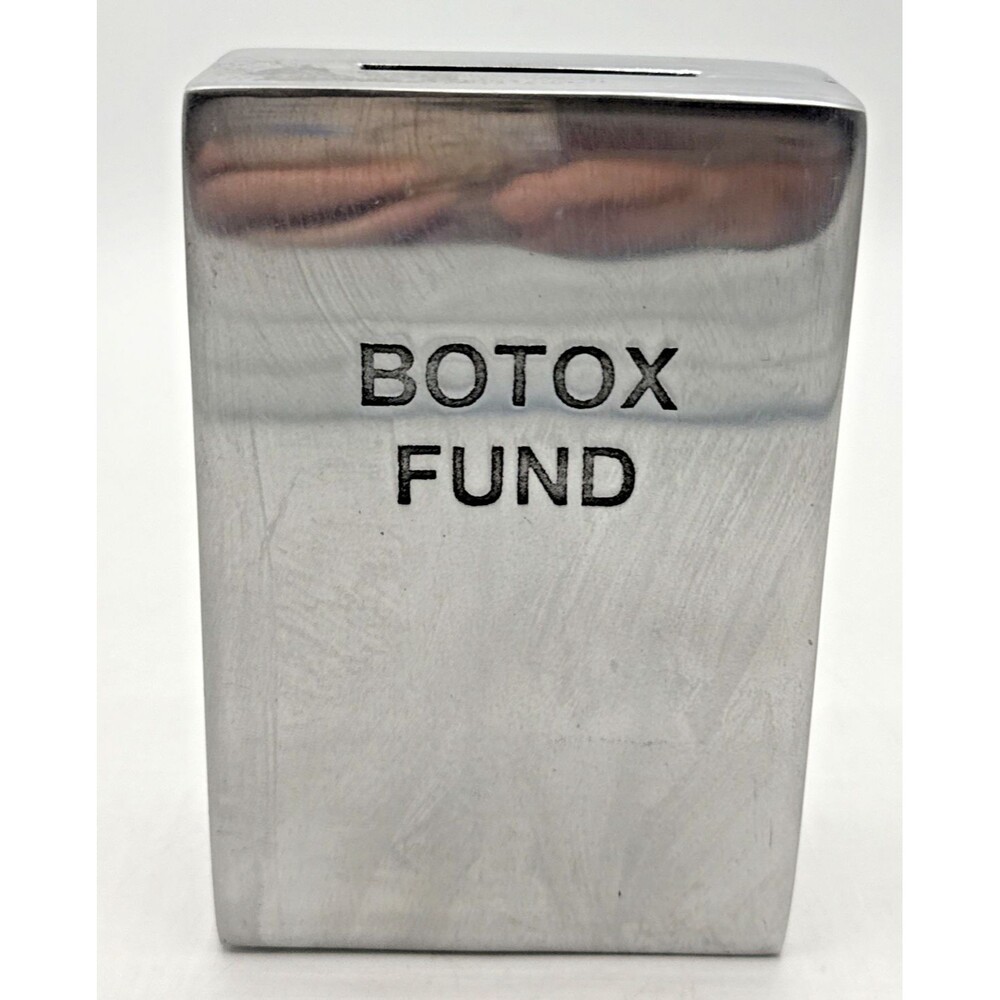 Bombay Duck “BOTOX FUND” Silver Metal Aluminum Coin Piggy Bank 4.5"